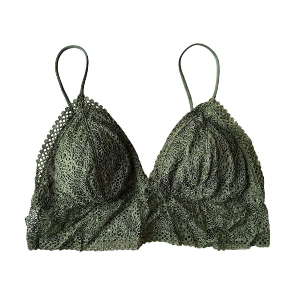 VICTORIA'S SECRET Embroidered‎ Green Lace Lightly Padded Bralette Bra Size M